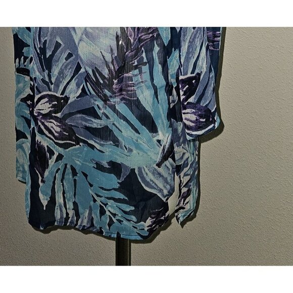 NEW Tantrums Blue Tropical Sheer Shirt Cover-Up Size Small Beaded Floral Vaca - Picture 5 of 11
